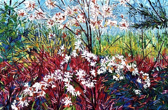 Bertrand Tremblay, huile sur toile au Jardins du Millénaire © Bertrand Tremblay, printemps 2000, d'après un paysage de Saint-Séverin de Beauce