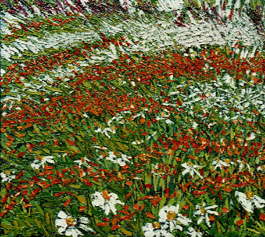Bertrand Tremblay, huile sur toile, épervières orangées et marguerites © Bertrand Tremblay,  2000