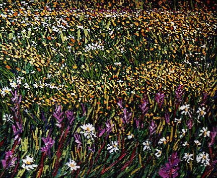 Bertrand Tremblay, huile sur toile, champ de fleurs avec épilobes et marguerites © Bertrand Tremblay,  2000