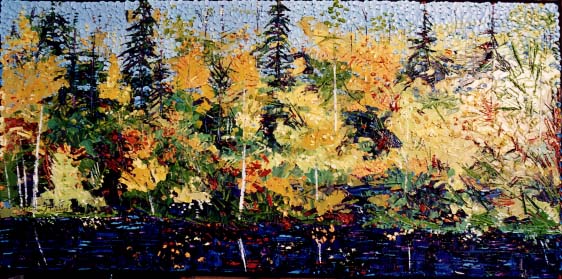 "Retour à la petite rivière de mon moulin", huile sur toile 30"x60", photo © Bertrand Tremblay, 2003