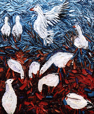 Bertrand Tremblay, huile sur toile représentant des oies sauvages © Bertrand Tremblay,  2000